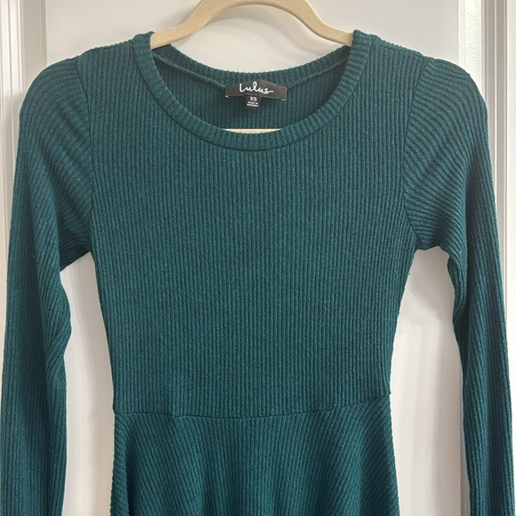 Fit and Fair Hunter Green Ribbed Knit Long Sleeve Skater Dress - Picture 6 of 7